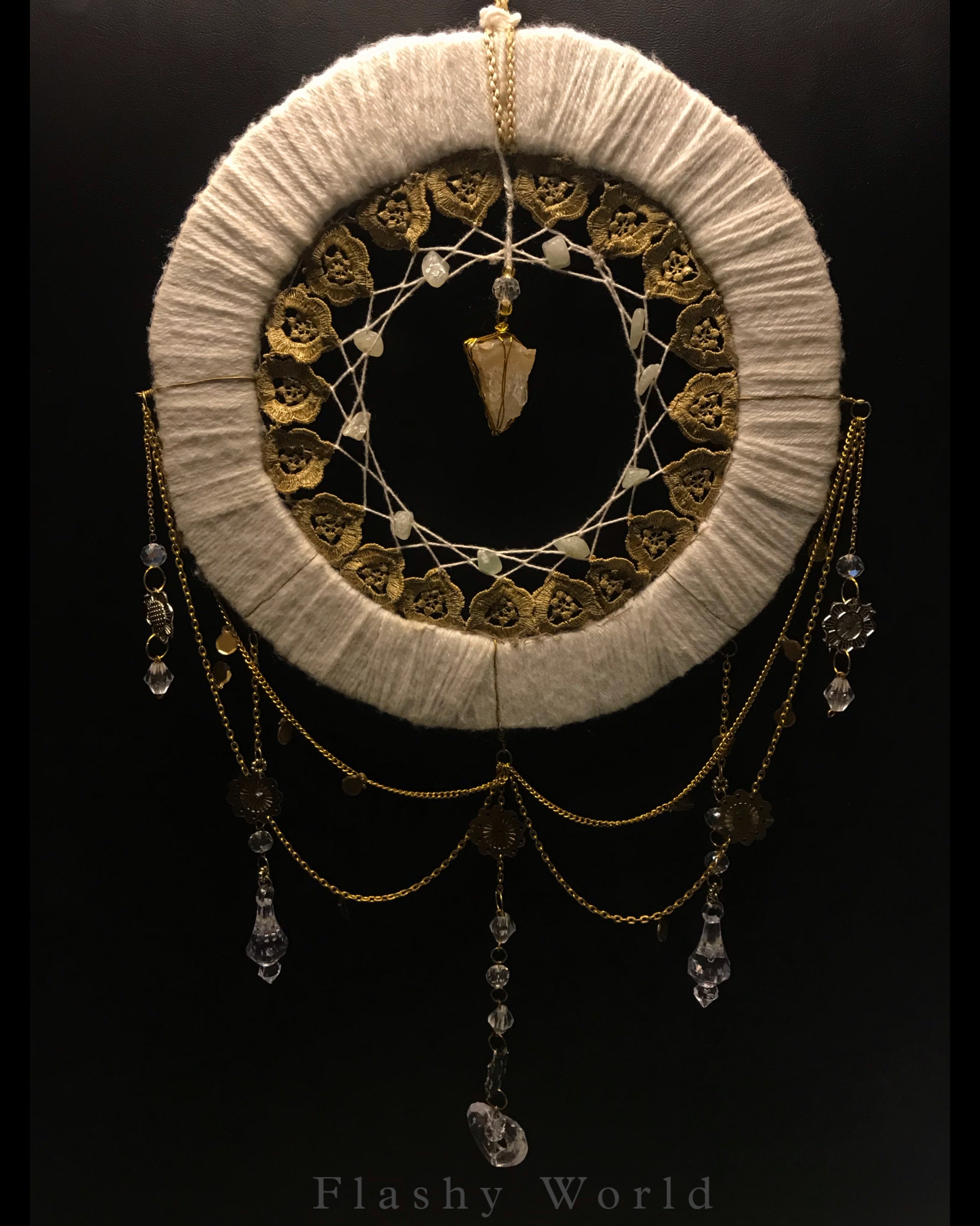 Handmade Royal Boho Hanger with Stone Light Shade, Glass Beads & Agate Crystal | Premium Home Decor Gift