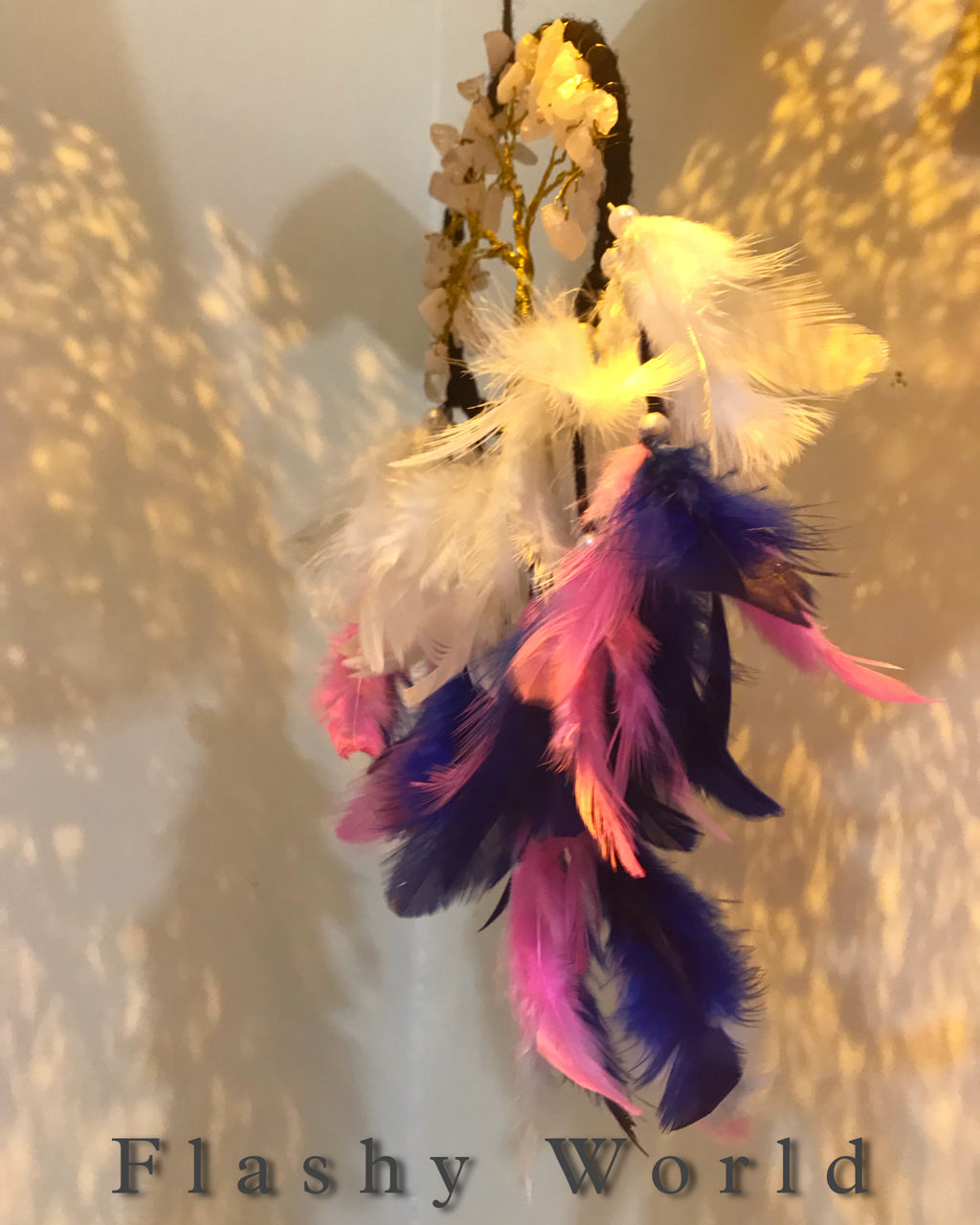 Mini Rose Quartz Tree of Life Dreamcatcher for Car Hanging – Pink Blue White Feather & Natural Crystal Charm for Love, Peace & Gifting