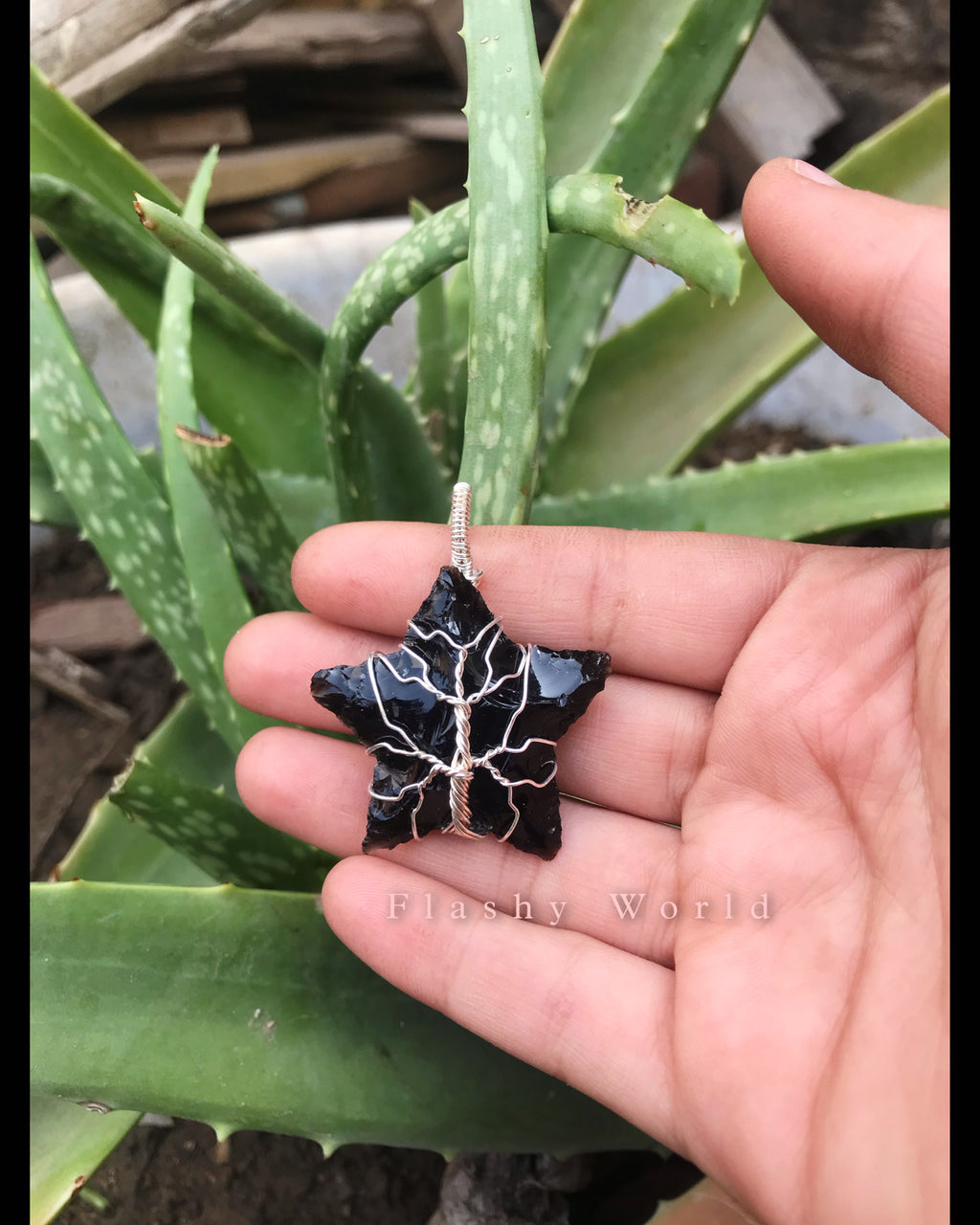 Black Agate Star Pendant – Silver Wire Wrapped | Free Chain Included | Minimal & Elegant Crystal Necklace