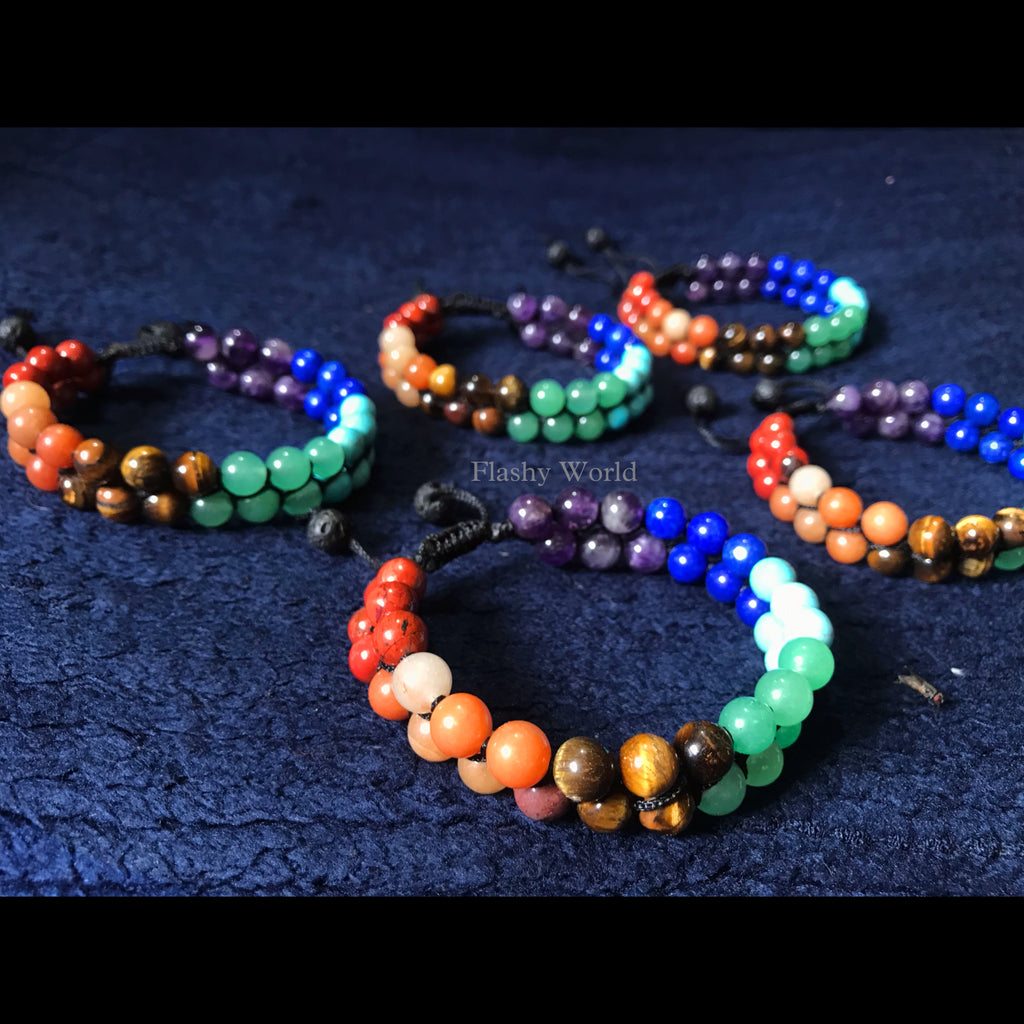 7 Chakra Double-Layer Beaded Bracelet — Threaded Wrap | Chakra Balancing, Reiki Jewelry, Energy Bracelet for Meditation