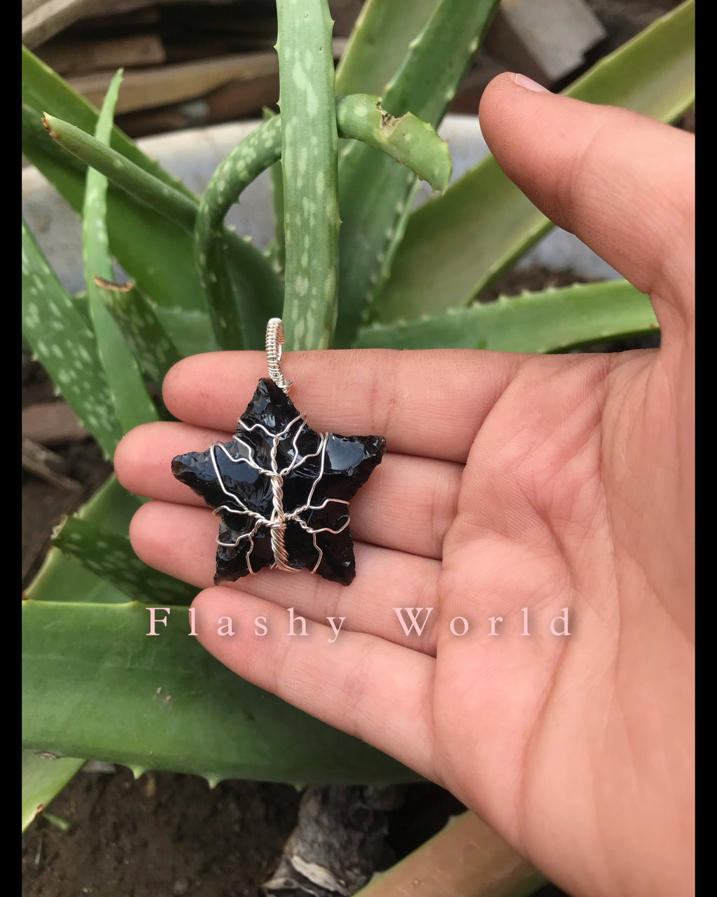 Black Agate Star Pendant – Silver Wire Wrapped | Free Chain Included | Minimal & Elegant Crystal Necklace