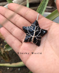 Black Agate Star Pendant – Silver Wire Wrapped | Free Chain Included | Minimal & Elegant Crystal Necklace
