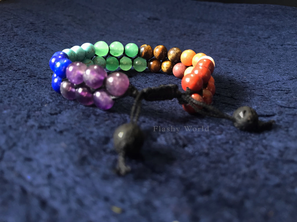 7 Chakra Double-Layer Beaded Bracelet — Threaded Wrap | Chakra Balancing, Reiki Jewelry, Energy Bracelet for Meditation