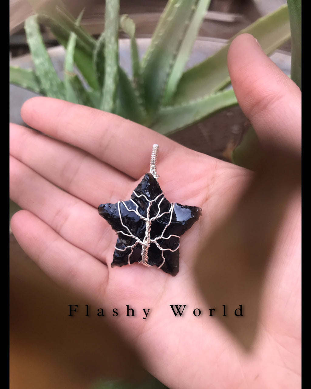 Black Agate Star Pendant – Silver Wire Wrapped | Free Chain Included | Minimal & Elegant Crystal Necklace