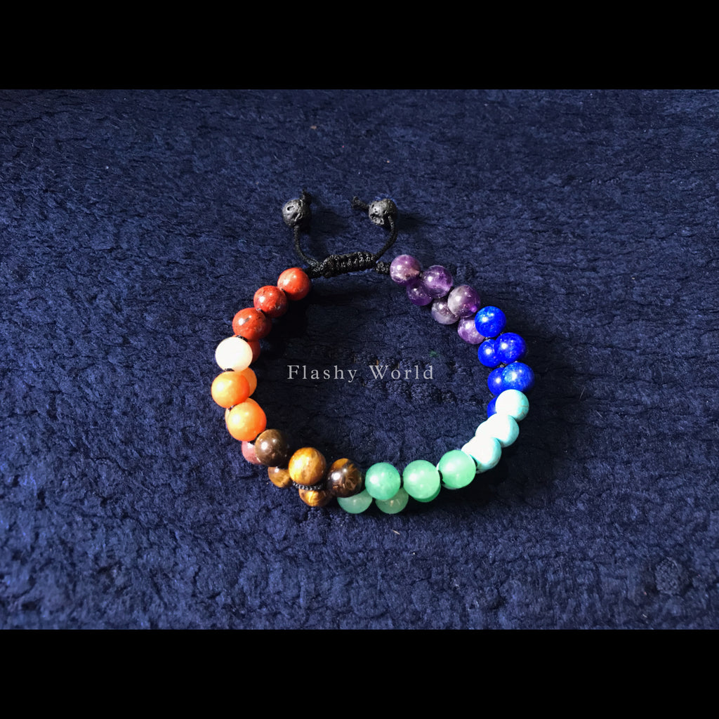 7 Chakra Double-Layer Beaded Bracelet — Threaded Wrap | Chakra Balancing, Reiki Jewelry, Energy Bracelet for Meditation