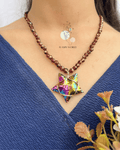 Garnet Beaded Necklace with Aura Star Pendant | Handmade Crystal Choker Necklace for Women