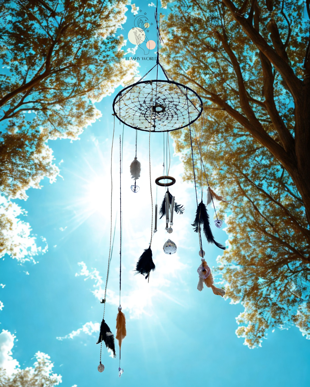 Handmade Dreamcatcher Wind Chime with Natural Feathers & Healing White Stones – Soft Sound for Peaceful Sleep & Positive Energy