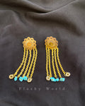 Handmade Golden Floral Chain Earrings with Natural Turquoise Chips | Lightweight Trendy Dangler Earrings