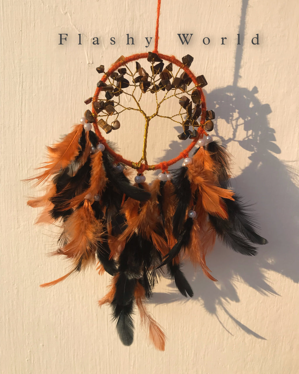 Mini Tiger Eye Tree of Life Dreamcatcher for Car Hanging – Natural Feather & Crystal Charm for Protection, Positivity & Good Luck
