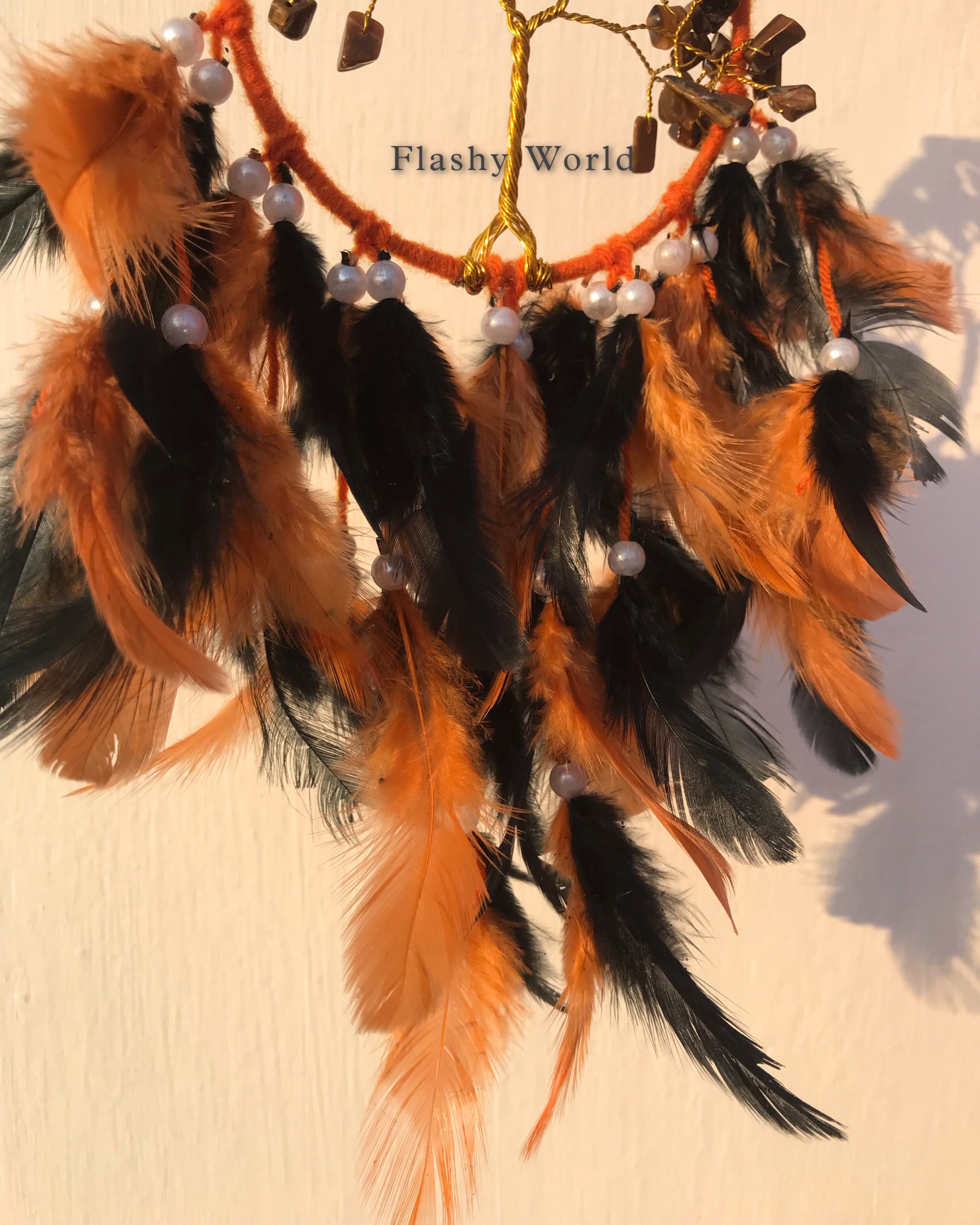 Mini Tiger Eye Tree of Life Dreamcatcher for Car Hanging – Natural Feather & Crystal Charm for Protection, Positivity & Good Luck