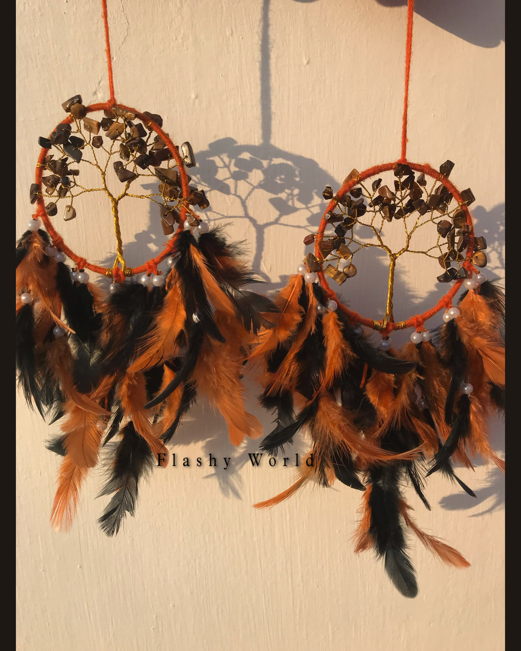 Mini Tiger Eye Tree of Life Dreamcatcher for Car Hanging – Natural Feather & Crystal Charm for Protection, Positivity & Good Luck