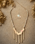 Rose Quartz Chain Drape Necklace – Natural Crystal Chips with Silver Beads & Layered Chain Design | Handmade Healing Jewelry