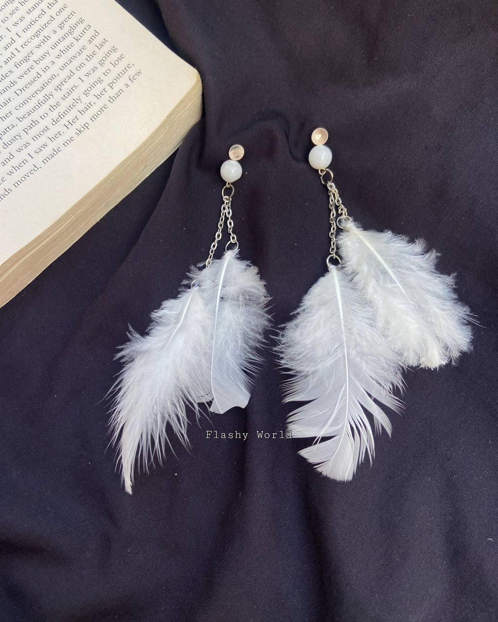 Handmade Natural Feather Earrings (Set of 3) – Lightweight, Aesthetic & Crystal-Infused