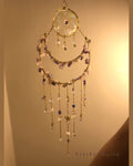 Golden Moon Amethyst Crystal Wall Hanger – Handmade Sun Catcher with Butterfly Charms & Beads for Positive Energy & Boho Home Décor