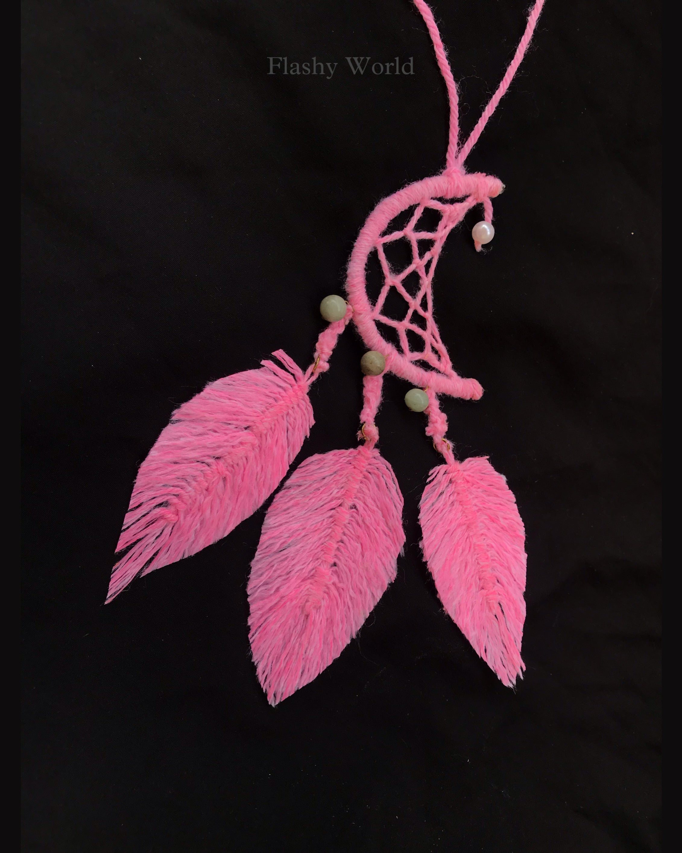 Mini Woolen Dreamcatcher Car Hanging with Green Aventurine Beads – Handmade Boho Charm for Positive Energy & Good Luck