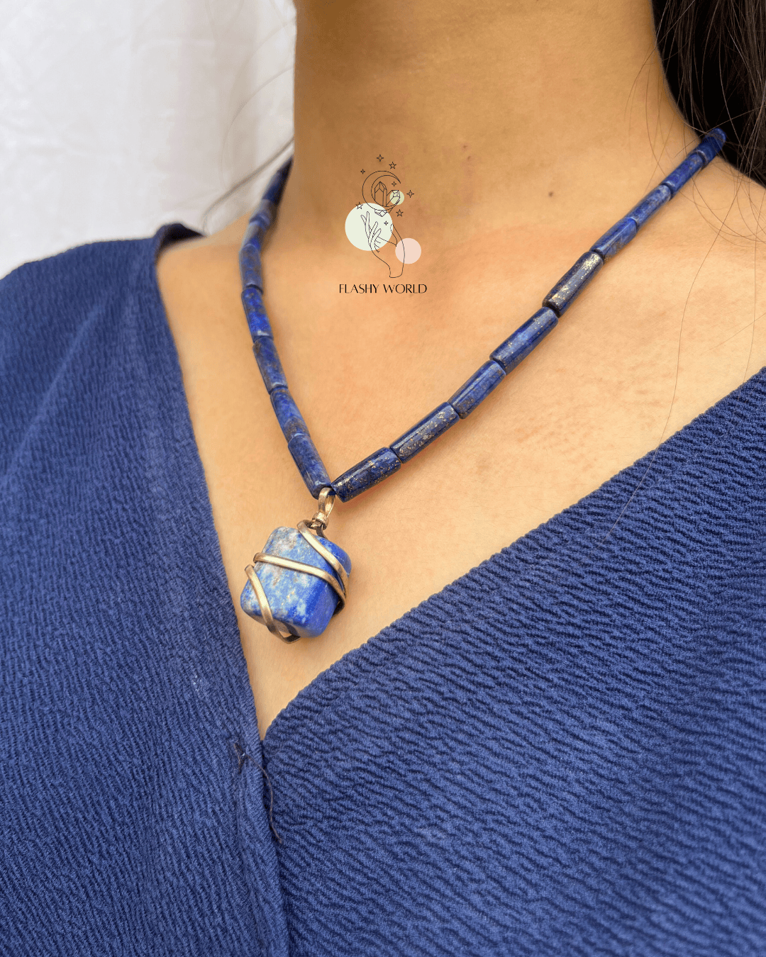 Rare Lapis Lazuli Pipe Bead Necklace – Silver Wire Wrapped Lapis Pendant | Handmade Natural Stone Healing Jewelry