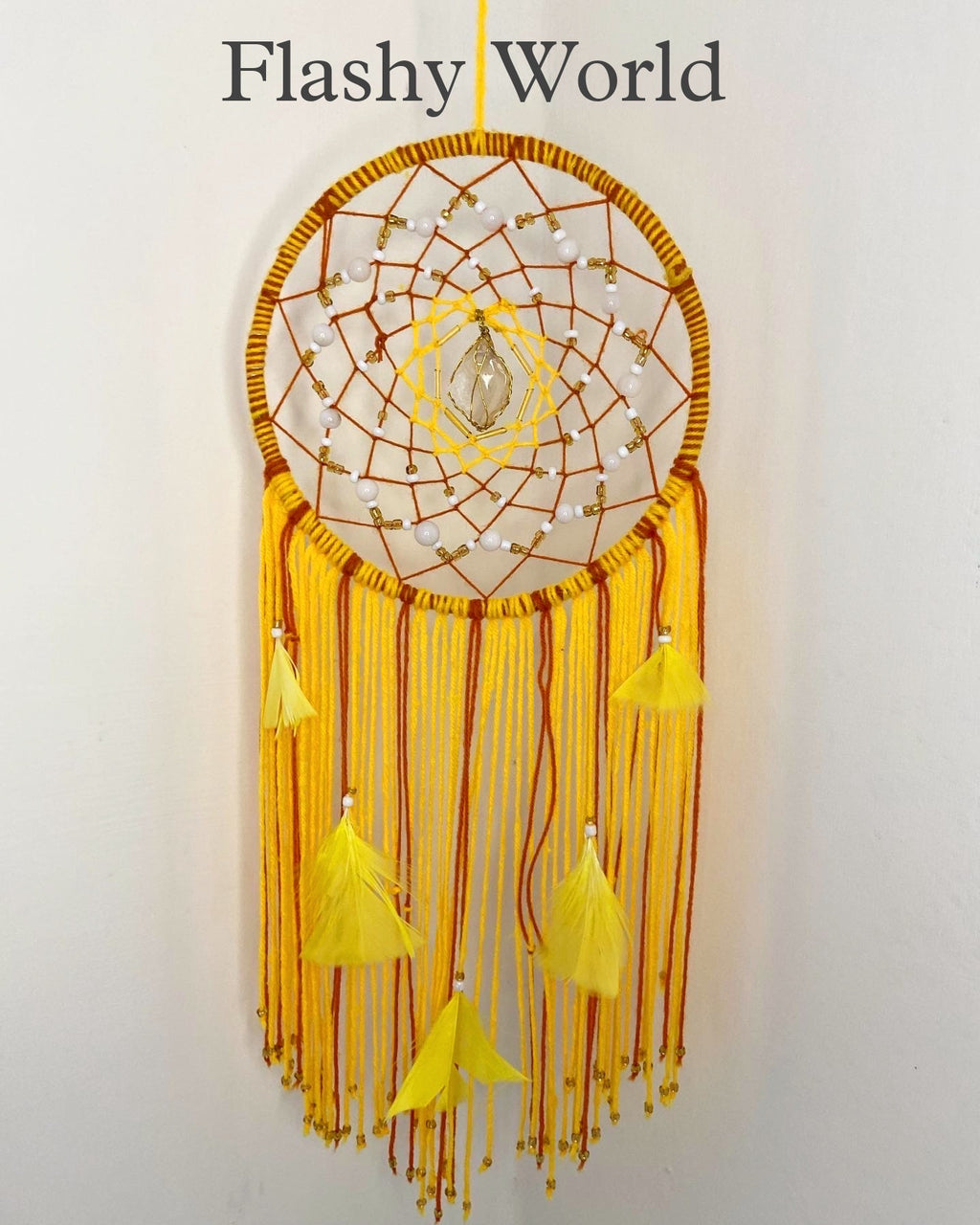 Sunset-Inspired Agate Dream Catcher with White Quartz Beads | Boho Wall Hanging for Positivity, Peace & Good Dreams