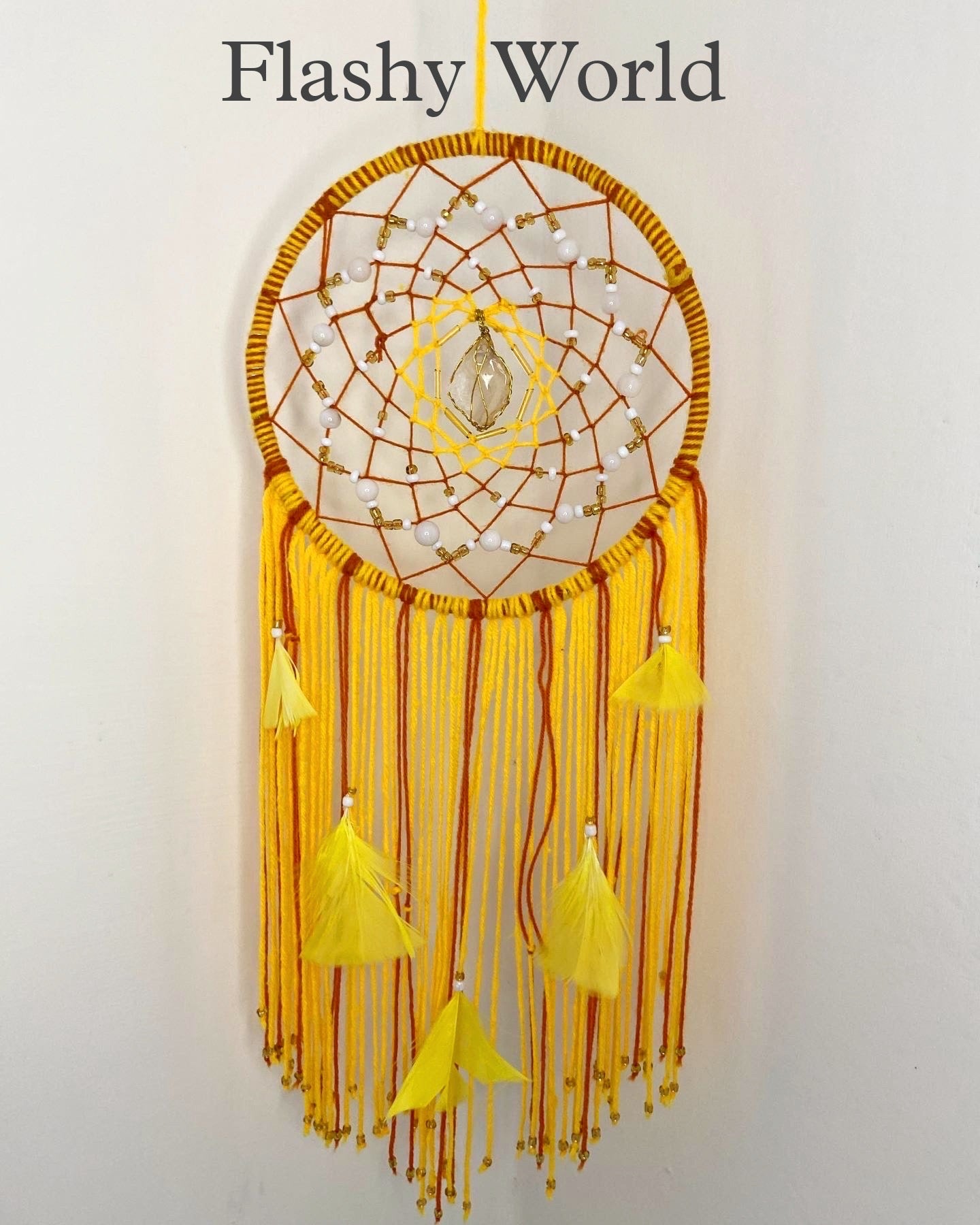 Sunset-Inspired Agate Dream Catcher with White Quartz Beads | Boho Wall Hanging for Positivity, Peace & Good Dreams
